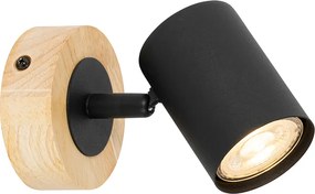 Faretto moderno nero con legno inclinabile - Jeana