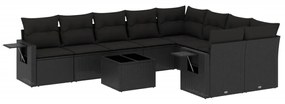 Set Divani da Giardino 10pz con Cuscini in Polyrattan Nero