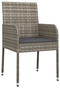 Set mobili giardino 11 pz con cuscini polyrattan nero e grigio