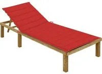 Lettino da Giardino con Cuscino Rosso in Legno Pino Impregnato 3065825