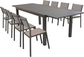DEXTER - set tavolo in alluminio cm 160/240 x 90 x 75 h con 8 sedie Dexter