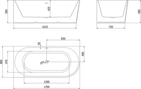 Mexen Silo vasca indipendente ad angolo sinistro scanalata 170 x 80 cm, bianca, troppopieno oro spazzolato - 52891708000L-55