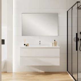 Mobile Pull L120 H55 P45 bianco opaco laccato con 2 cassetti a chiusura ammortizzata e lavabo in ceramica vasca centrale, piedini non inclusi