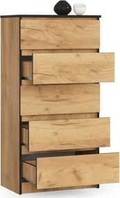 Cassettiera Moderna 60x40x120 Cm 5 Cassetti Quercia Effetto Legno Artika