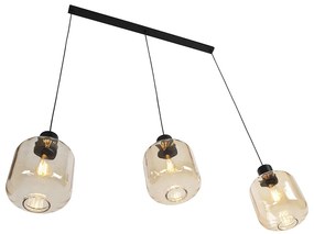 Lampada a sospensione di design nera con vetro ambrato 3 luci 161,5 cm - Qara