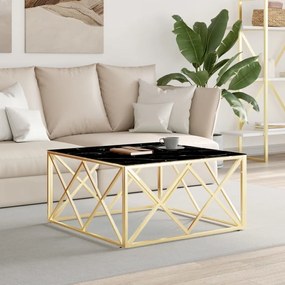 Tavolino Da Salotto Oro 80x80x40 Cm İn Acciaio Inox E Vetro /