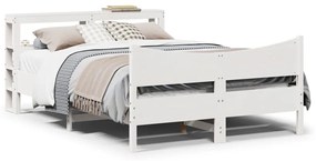 Giroletto Con Testiera Bianco 140x190 Cm İn Legno Massello Pino /