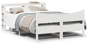 Giroletto Con Testiera Bianco 140x190 Cm İn Legno Massello Pino /