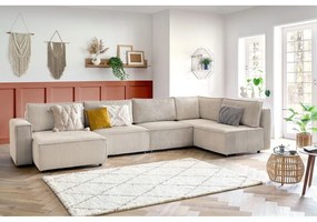 Divano a U angolare in velluto a coste color crema, angolo destro Nihad modular - Bobochic Paris