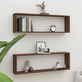 Mensole Parete Cubo 2pz Rovere Marrone 100x15x30cm Multistrato /