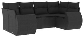 Set divano da giardino 6 pz con cuscini nero in polyrattan