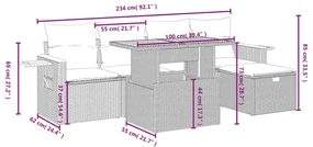 Set divano da giardino 6 pz con cuscini nero in polyrattan