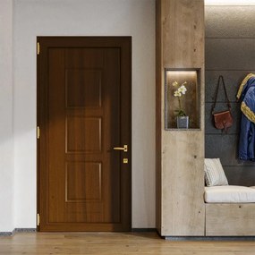 Portoncino d'ingresso DOLCETTI in PVC pannello bugnato mod.070 L 80 x H 210 cm in PVC ciliegio, apertura spingere a sinistra, falso telaio non incluso