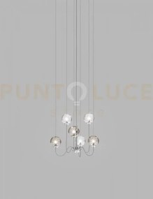 Puppet sospensione 6p multicolore 3 cromo lucido 6 luci attacco g9