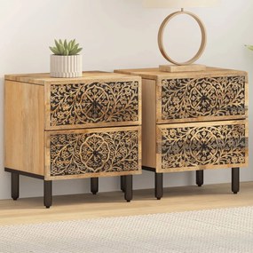 Comodini 2pz 40x33x46 Cm İn Legno Massello Di Mango /