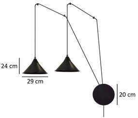 Sospensione Minimal 2 Luci Abramo In Acciao Nero E Paralume A Cono