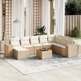 Set divano da giardino 9 pz con cuscini beige in polyrattan