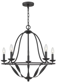 Lampadario Industrial Nordico Bradbury Acciaio Grigio Cenere 5 Luci E14