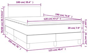 Letto a Molle Materasso e LED Grigio Scuro 120x190cm in Velluto