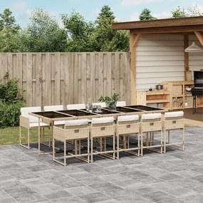 Set da pranzo da giardino 11 pz con cuscini beige in polyrattan