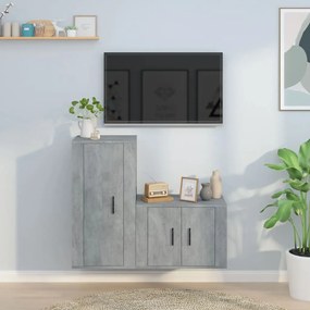 Set di mobili porta tv 2 pz grigio cemento in legno multistrato