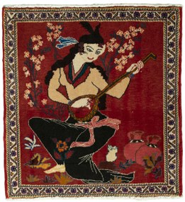 Shiraz Tappeto 60 x 70 Rosso (Iran) Annodato A Mano