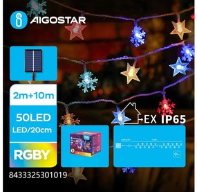 Aigostar - Catena di Natale solare a LED 50xLED/8 funzioni 12m IP65 multicolore