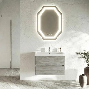 Base sospesa Portofino 80 cm con lavabo e 2 cassetti, grigio antico liscio
