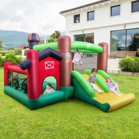 Costway Castello gonfiabile a tema agricolo con soffiatore 680W trampolino canestro basket, Casa gonfiabile per bambini