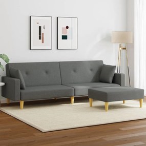 Divano Letto 2 Posti Con Poggiapiedi Grigio Scuro İn Tessuto /