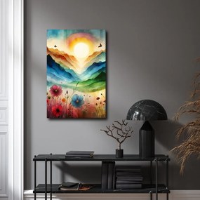 Quadro su tela – Paesaggio fiabesco con fiori e sole