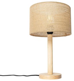 Lampada da tavolo rustica in legno con paralume in lino naturale 25 cm - Mels