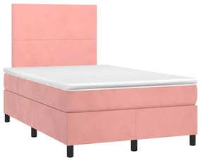 Letto a molle con materasso e led rosa 120x200 cm in velluto