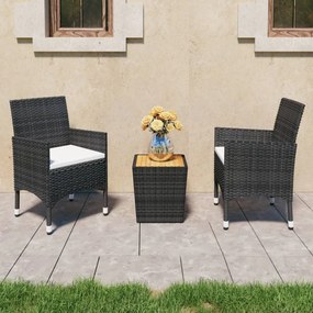 Set Bistrot Da Giardino 3 Pz Polyrattan E Legno Massello Nero /