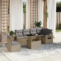 Set Divani da Giardino 7 pz con Cuscini Beige in Polyrattan 3267939