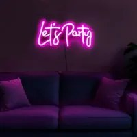 Scritta neon rosa Let's Party da parete usb