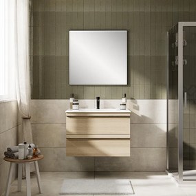 Mobile Linea L80 H55 P45 in laminato rovere natrura 2 cassetti a chiusura ammortizzata e lavabo mineralmarmo bianco opaco