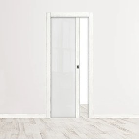 Porta scorrevole Oxford vetrate bianco latte L 80 x H 210 cm reversibile
