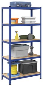 Mensola 5 Strati Blu İn Acciaio E Legno Multistrato /