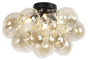 Plafoniera design nero con vetro ambra 4 lampade - Uvas