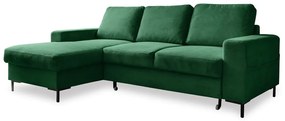 Divano letto in velluto a coste verde scuro (angolo sinistro) Lofty Lilly - Miuform