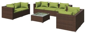 Set Divani da Giardino 8 pz con Cuscini in Polyrattan Marrone