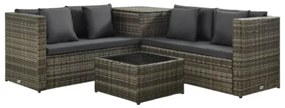 Set Divani da Giardino 4 pz con Cuscini in Polyrattan Grigio