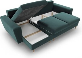 Divano angolare color petrolio allungabile e con contenitore con rivestimento in velluto Kyoto – Cosmopolitan Design