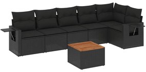 Set Divani da Giardino con Cuscini 7pz Nero Polyrattan