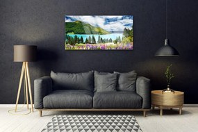 Quadro vetro Paesaggio del lago Mountain Forest 100x50 cm