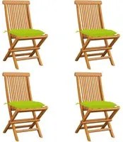 Sedie da Giardino Cuscini Verde Brillante 4 pz Massello di Teak cod mxl 45594