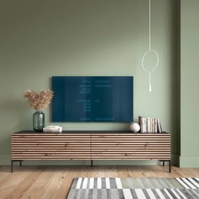 Mobile TV Da Terra 140 Cm Listellato 2 Ante Nero E Rovere Zenith