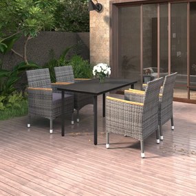 Set da pranzo per giardino 5 pz con cuscini polyrattan e vetro