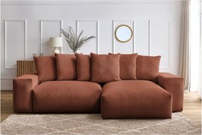 Divano angolare color terracotta allungabile e con contenitore rivestito in velluto a coste Voltaire – Bobochic Paris